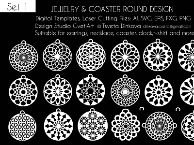 Jewelry&Coaster Round Designs 17 Vectors Digital SVG DXF Files amazing balls beautiful circle design coaster design digitalart files gorgeous jewelry design mandala art sacred geometry vectorart vectors vectorstock vintage design