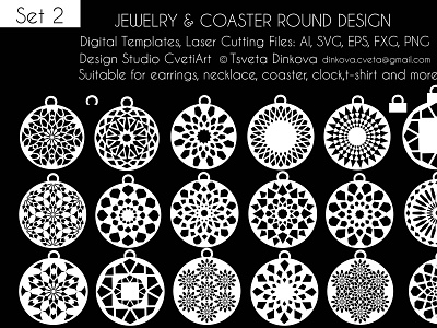Jewelry&Coaster Round Designs 18 Vectors Digital SVG EPS Files