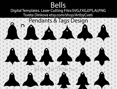 Bells Flowers Laser Cutting Files SVG Bundle Pendant and Tag Des bundle template digital template jewelry design pendants design svg files for cricut tag design vectorart
