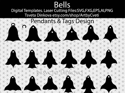 Bells Flowers Laser Cutting Files SVG Bundle Pendant and Tag Des