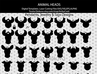 Animal Heads Digital Templates SVG Pendants Jewelry and Tags Des digital jewelry design lasercut pendants design svg tags design templatedesign vectorart vectors vectors download vectorstock