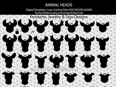 Animal Heads Digital Templates SVG Pendants Jewelry and Tags Des digital jewelry design lasercut pendants design svg tags design templatedesign vectorart vectors vectors download vectorstock