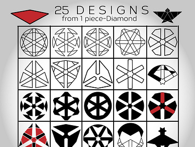 25 Designs from 1 piese-Diamond 25 amazing avatars beautiful circle creative design digitalart gorgeous hexagon illustration inovative logo design pattern project sacred geometry shapes star symbols vectorart