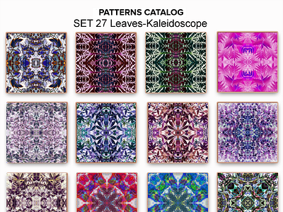 Patterns Catalog, Set 27 Leaves Kaleidoscope amazing beautiful catalog design floral gorgeous kaleidoscope leaves patterns seamless set 27