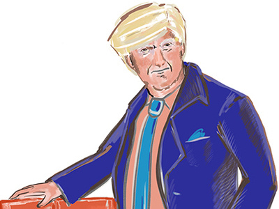 President Donald Trump build a wall article caricature cartoon character donald trump drawing editorial illustration magazine man political politician portrait president