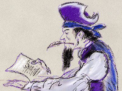 Pirate Writing A Letter adventure antique cartoon character character design drawing illustration man marine paper pastel pirate pirates portrait poster sailor sea