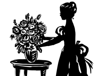 Female Silhouette With Flowers By Irina Korsakova black and white design drawing female illustraion illustrator portrait retro silhouette vintage vintage logo woman