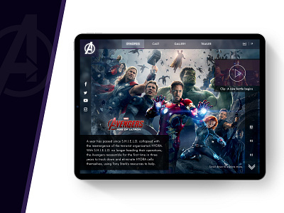 iPad Experience for Avengers Movie app avengers cinema concept concept design design desktop desktop design film illustrator information design interface design ipad ipad pro movie ui ux web website