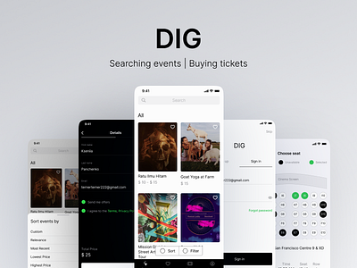 DIG app application buying design events searching tickets ui ux webdesign