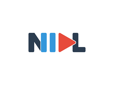 NIDL blue flat logo orange pause play proxima nova text wordmark