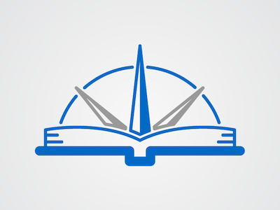 Continued exploration blue book compass gray grey library line lines logo logomark mark silver