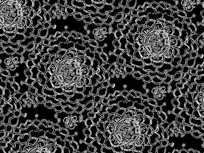 Pattern: densely packed mums (b+w) black and white floral illustration pattern vector