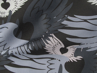 Heartwings II: Black, Gray Beige Fabric Design