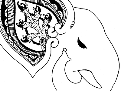 Revised: Elephant examines the little stone black and white drawing elephant illustration paisley pen and ink