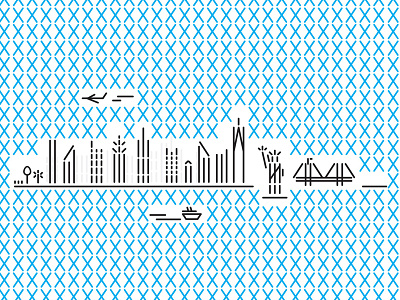 Skyline of New York art boat bridge buildings city empire illustration new york park skyline vector water