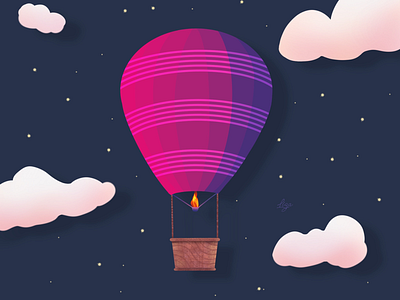 Air balloon in the night sky 🌌 artwork digitalart digitaldrawing digitalillustration graphicdesign illustration ipaddrawing procreate procreate5