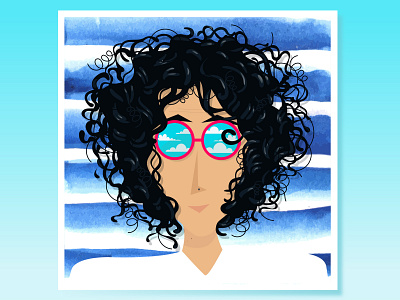 Self Illustration character clouds curly hair design digital fun graphic design illustraion illustrator sunglasses vector