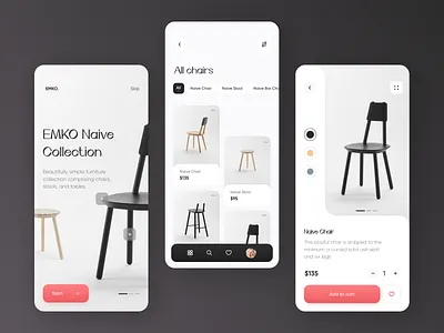 EMKO Furniture Design // App Concept app application chair craft design ecommerce furniture minimal mobile mobile design product scandinavian shop typogaphy ui ux