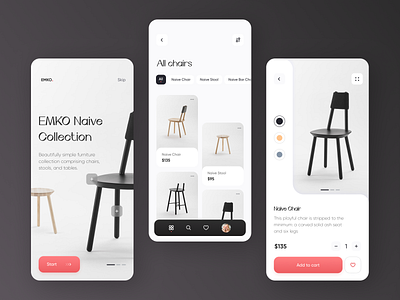 EMKO Furniture Design // App Concept app application chair craft design ecommerce furniture minimal mobile mobile design product scandinavian shop typogaphy ui ux