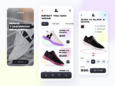 Avrio // App Shop app app design app store brutalism cart ecommerce ecommerce app ecommerce design mobile mobile app mobile ui product shoes shop shopping sneakers sport store ui