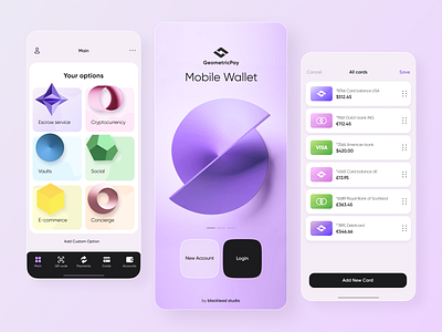 Geometric Pay // Mobile App app app design application bank banking banking app card creditcard finance fintech geometric gradient mobile mobile app pay payment product transaction ui wallet