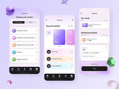 Geometric Pay // Mobile App Part. 2 app app design application banking business credit card finance finance app finance business finances financial financial app fintech mobile mobile app mobile design mobile ui pay payment product