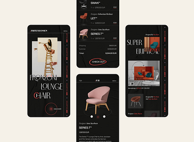 Fritz Hansen // Mobile Screens app app design chair design furniture minimal minimalist mobile mobile app mobile design mobile ui product shop store typography ui
