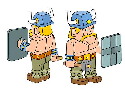 Viking boxy character design game art isometric