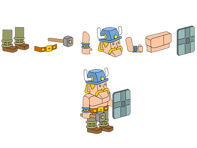 Viking Exploded assets boxy character design game art lego style