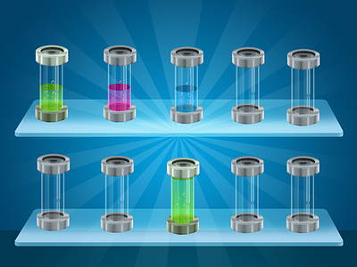 Super Potions Linedup blue display photoshop potions vials