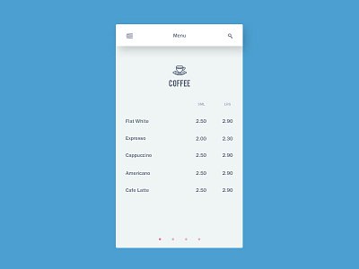 Coffee Menu app clean coffee concept flat food interface menu mobile ui user interface ux