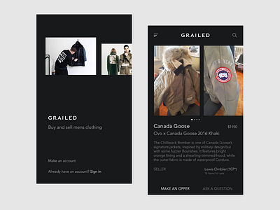 Grailed redesign app clean clothing dark fashion grailed men minimal mobile ui ux