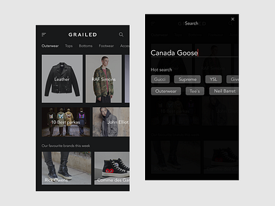 Grailed redesign v2 app clean clothing dark fashion grailed men minimal mobile ui ux