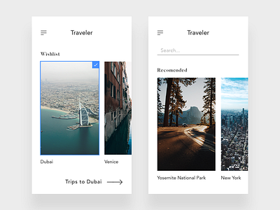 Traveler app clean guide minimal mobile photograph screen travel ui ux white