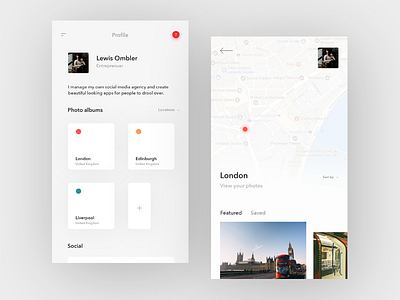 Photo location cards ios map minimal photo photos profile ui ux white