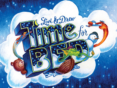 Livi And Drew Time For Bed childrens book color pencil illustration