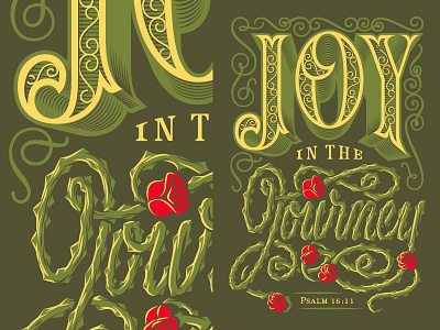 Joy In The Journey filigree gold green hand lettering journey joy red rose swash vector