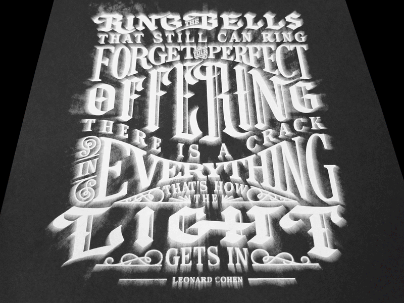 Ring The Bells bells black black letter gold hand lettering light serif type white