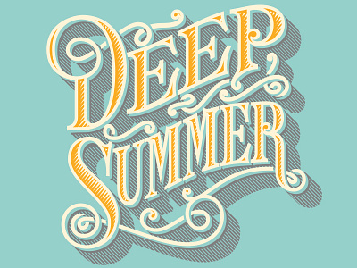 Deep Summer blue drop shadow hand lettering orange serif swash