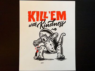 KILL 'EM with Kindness black brush pen girl illustration lettering love monster red white