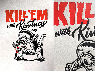 Kill Em With A Purchase black brush pen child girl illustration lettering letterpress monster red white