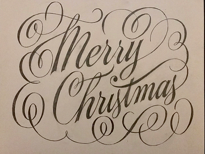 Merry Christmas filigree hand lettering lettering pencil script swash