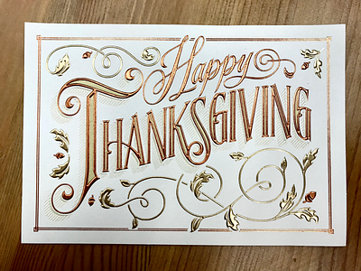 Happy Thanksgiving fall foil stamped hand lettering leaves lettering serif swash thanksgiving