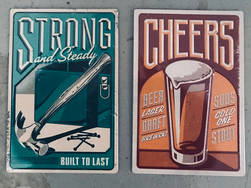 Hallmark Metal Tins Tools and Beer cards lettering illustration tin metal beer toolbox