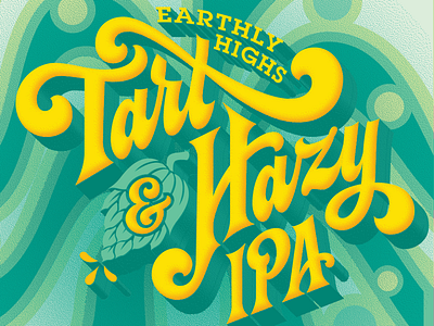 Earthly Highs Back Label green hand lettering hops lettering psychedelic yellow