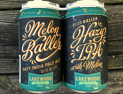 LAKEWOOD BREWING MELON BALLER beer beer can design hand lettering hazy ipa lettering melon orange teal type vector
