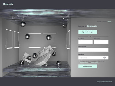 Resonate Log in page design concept branding c4d concept creative disco discoballs resonate signin ui uidesign water xd