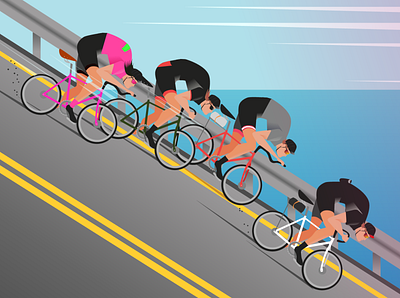 Cycling down the Coast drawing illustration vector