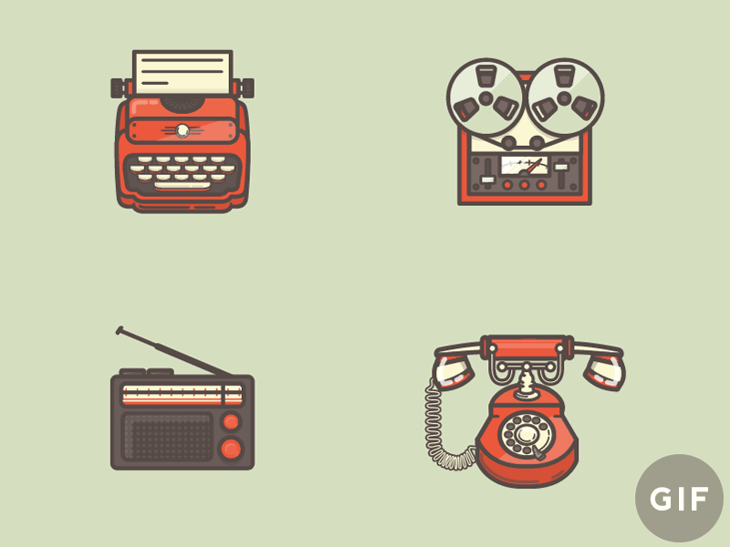 Oldies appliances icons illustration phone radio recorder typewriter