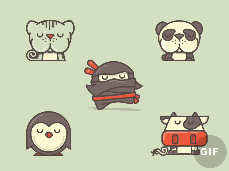 Friends & pals bear cat cow icon illustration kitten ninja panda penguin